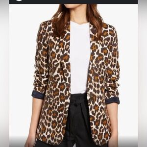 J. Crew Parke Leopard Print Linen Blend Blazer